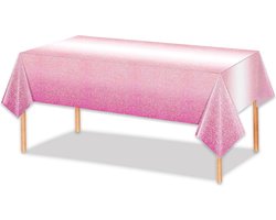 LUQ - Luxe Tafelkleed Glitter Roze Verjaardag Versiering Tafelloper Plastic Tafelzeil Feest Tafellaken Xl Formaat