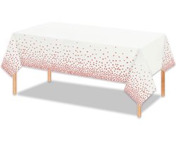 LUQ - Luxe Tafelkleed Wit Rosegoud Stippen Verjaardag Versiering Tafelloper Plastic Tafelzeil Feest Tafellaken Xl Formaat