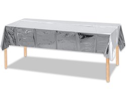 LUQ - Luxe Tafelkleed Zilver Verjaardag Versiering Tafelloper Plastic Tafelzeil Feest Tafellaken Groot Formaat