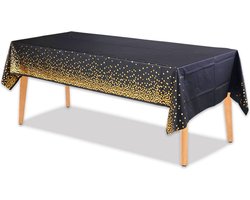 LUQ - Luxe Tafelkleed Zwart Goud Stippen Verjaardag Versiering Tafelloper Plastic Tafelzeil Feest Tafellaken Xl Formaat