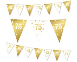 LUQ – Slinger 75 Jaar – 10m – Wit-Goud – Luxe Vlaggenlijn Verjaardag Feest Versiering – Birthday Party Décor – Glam Up