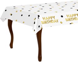 LUQ – Tafelkleed Celebration Happy Birthday – Zwart-Wit-Goud – Luxe Verjaardag Decor – Feest Versiering – Instant Glam