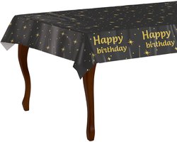 LUQ – Tafelkleed Classy Party Happy Birthday – Zwart-Goud – Luxe Verjaardag Decor – Feest Versiering – Instant Glam