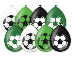 LUQ – Voetbal Latex Ballonnen – 8 Stuks – Groen-Zwart-Wit – Football Feest Decoratie – Party Versiering – Helium Ready
