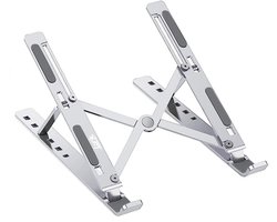 LURK® Laptop Standaard - Aluminium Laptop Verhoger - Verstelbaar en Opvouwbaar - Ergonomisch - 6 Instelhoeken - Laptophouder Zilverkleurig