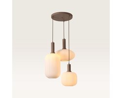 Lusenz - Hanglamp eettafel - 3 lichts Opaalglas - Design hanglamp Lampion - E27 Fitting - Dimbaar - Voor Eetkamer, gang, woonkamer, slaapkamer - Hoogte verstelbaar - Japandi hanglamp