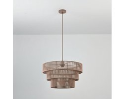 Lusenz - Katoenen hanglamp eettafel - Bruin - 3-laags - Gevlochten Katoen / Rotan - E27 Fitting - Dimbaar - Hoogte verstelbaar - Voor woonkamer, gang, slaapkamer, zolder en hal - Plafondlamp - Klassiek, Moderne lamp - Japandi