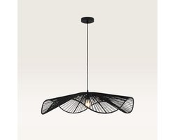 Lusenz - Papieren hanglamp eettafel XL - Zwart - Gevlochten papier - E27 Fitting - Dimbaar - Hoogte verstelbaar - Voor woonkamer, gang, slaapkamer, zolder en hal - Plafondlamp - Klassiek, Moderne lamp - Japandi