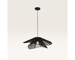 Lusenz - Papieren hanglamp eettafel - Zwart - 2-laags - Gevlochten papier - E27 Fitting - Dimbaar - Hoogte verstelbaar - Voor woonkamer, gang, slaapkamer, zolder en hal - Plafondlamp - Klassiek, Moderne lamp - Japandi