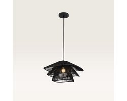 Lusenz - Papieren hanglamp eettafel - Zwart - 3-laags - Gevlochten papier - E27 Fitting - Dimbaar - Hoogte verstelbaar - Voor woonkamer, gang, slaapkamer, zolder en hal - Plafondlamp - Klassiek, Moderne lamp - Japandi