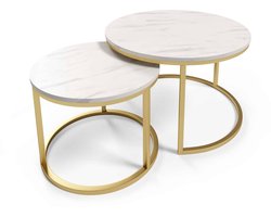 Lusravia Royale Salontafelset Goud‑Wit – Luxe Ronde Salontafel Set met Houtfineer & Metaal Onderstel – Industriële & Moderne Sfeer – NoaHome