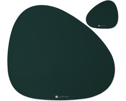 LUTCHOS Placemats – 12-delige Set – PU Leer – Pine Green – Waterafstotend – Ovaal