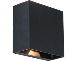 LUTEC Gemini Beams - LED Wandlamp voor buiten - Up & Down met 4 verschillende lichtpatronen - Premium aluminium - 400Lm - 3000K warm licht - IP54 extra weerbestendig - Mat zwart - 110 x 54 x 110 mm
