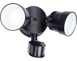 LUTEC Shrimp - LED security wandlamp voor buiten - PIR bewegingssensor - Dag/nacht sensor - Tweekoppig - 1250Lm krachtig licht - 5000K helder wit licht - Mat zwart