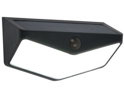 LUTEC Wings - LED solar wandlamp voor buiten - Optimaal opladen door schuin zonnepaneel - PIR bewegingssensor - Dag/nacht sensor - 500Lm - 5000K helder wit licht - IP44 extra weerbestendig - Mat zwart - 150 x 80 x 65 mm