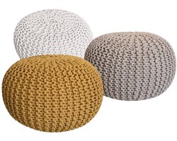 Luuk | Pouf Set 3 Stuks | Grof Gebreid | 100% Gerecycled Katoen | Ø 55 cm | poef | hocker | Kruk | hockers en poefen | fluwelen poef | Wood Selections