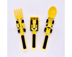LuukyBB Montessorri Kinderbestek Set – 3 delig Oefenbestek Bouwvoertuigen Transportwagens Constructie Voertuigen – Siliconen Plastic Bestekset – Kinderen, Peuters, Kleuters, Baby's – Kinderservies Cadeau Jongens Meisjes – Vork Kinderservies Speelgoed