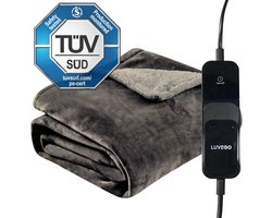 Luvego Elektrische Deken 1 Persoons Bovendeken & Warmtedeken - 160x120CM - TÜV GS - Omslagdeken & Knuffeldeken - 3 Warmtestanden - 120W - Verwarmingsdeken Fleece Plaid - Grijs