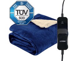 Luvego Elektrische Deken 1 Persoons Bovendeken & Warmtedeken - 160x120CM - TÜV GS - Omslagdeken & Knuffeldeken - 3 Warmtestanden - 120W - Verwarmingsdeken Fleece Plaid - Blauw