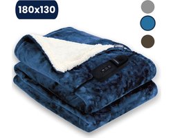 Luvego Elektrische Deken XL 1 Persoons Bovendeken - 180x130CM - Warmtedeken, Omslagdeken & Knuffeldeken - 3M lange Kabel - 160W - Verwarmd Fleece Plaid - Donker Blauw