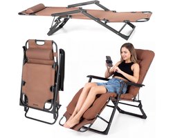 Luverno® Verstelbare Ligbed met Kussen en Telefoonhouder - Ligstoel - Tuinstoel - Campingstoel - Strandstoel - Lounger - tot 120 kg - Opvouwbaar