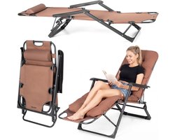 Luverno® Verstelbare Ligbed met Kussen - Ligstoel - Tuinstoel - Campingstoel - Strandstoel - Lounger - tot 120 kg - Opvouwbaar
