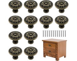 Luvetrex ® Set van 12 Klassieke Bronzen Meubelknoppen voor Kasten en Laden Met Bloemenpatroon
