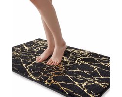 Luvetrex ® Zwarte Luxe Badmat met Gouden Decoratie, Anti-Slip en Wasbaar, 60 x 120 cm