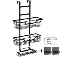 Luvexi Douche Rek Zwart – Hangend Doucherek Zonder Boren – Roestvrij & Ruimtebesparend – 3 Lagen – Badkamer Organizer – Strak Design