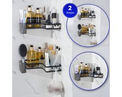 Luvexi Doucherek - Badkamer accessoires - Doucherek hangend - Zonder boren -hangend- badkamer - Zwart- 2 laags - hoek