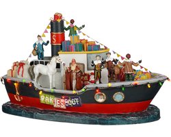 LuVille Sinterklaas Miniatuur Pakjesboot met LED Verlichting - L33 x B18 x H19 cm - Meerkleurig