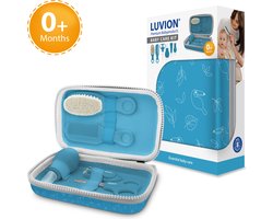LUVION® Baby Verzorgingsset Blauw - uitgebreide 8 delige geschenkset met baby verzorgingsproducten - Manicureset en nagelset met nagelknipper, nagelvijl en nagelschaartje - Borstel en kam voor de haarverzorging - Neuszuiger - Kraamcadeau Jongen