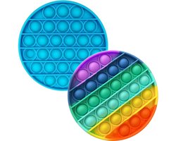 LUVIQ Pop it Fidget Toy – Premium Materiaal – Fidget Toys Pakket – Sinterklaas Cadeautjes - Regenboog, Blauw - Rond