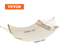 Luvlea hangmat - Tweepersoons hangmat - Witte hangmat - Hangstoel - Hangmatten - Zonder standaard - 140x190cm - Offwhite