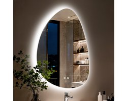 LUVODI Badkamerspiegel met LED Verlichting – 50 x 70 cm Onregelmatige Wandspiegel – Anticondens – Dimbaar, 3 Verlichtingsstanden