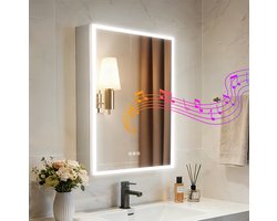 LUVODI badkamerspiegelkast - 50 x 70 cm wandgemonteerde medicijnkast met verlichting - Bluetooth-luidspreker - dimbare verlichting - anticondens - meer opbergruimte