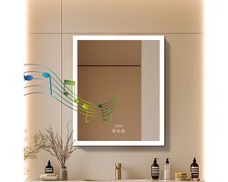 LUVODI LED badkamerspiegelkast - 60x70cm wand medicijnkast - Bluetooth Speaker scheerstopcontact - Demister - Dimbare verlichting - Aluminium frame - Smart Touch Switch - IP44