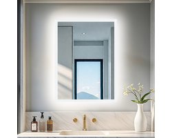 LUVODI Rechthoekige LED-spiegel - 60x80 cm Wandspiegel voor badkamer met verlichting - Instelbare helderheid - 3 kleurtemperaturen - Anti-condens