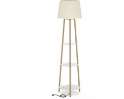 LUVODI Staande Vloerlamp met Planken - 3-Tier Staande Lamp - met lampenkap Gouden Frame - Moderne Faux Marmeren Weergaveplank - Leeslamp - voor Woonkamer, Slaapkamer, Kantoor - 158.5cm Hoogte