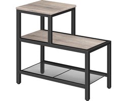 Lux Bijzettafel - 3-laags smal nachtkastje met accent decoratieve ladderplank - industriële bank bijzettafel voor kleine ruimte in woonkamer - slaapkamer - metalen frame - grijs en zwart