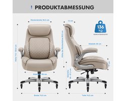 Lux Executive Bureaustoel met Lendensteun & Opklapbare Armleuningen - Ergonomische Leren Bureaustoel met Hoge Rugleuning, 17 cm Schuimzitting, In Hoogte Verstelbaar, 136 kg Draagvermogen, Kaki