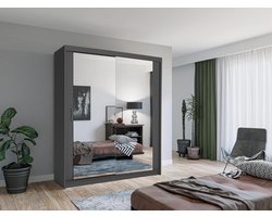 LUX Moderne Schuifdeurkast 180x62x216 cm met Spiegel – 5 Planken en 2 Kledingrails – Ruime Opbergkast voor Slaapkamer – Elegant Design, Multifunctioneel Meubel