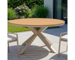 LUX outdoor living Calgary dining tuintafel | aluminium + polywood | Natural Wood | 144cm rond | 4 personen, 6 personen, 5 personen