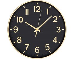 Lux Wandklok 30,5 cm - Stille niet-tikkende kwarts klok met zwarte wijzerplaat en goudkleurige cijfers en wijzers - Modern design voor kantoor, klaslokaal, woonkamer en slaapkamer