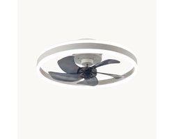 LuxAir Halo – Plafondventilator met Verlichting – Dubbele LED-ring 50 cm – Dimbaar 3000K-6500K – 6 Standen – Omkeerbaar – Afstandsbediening – Wit