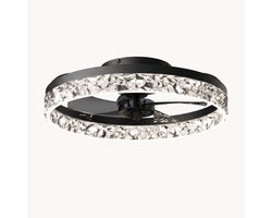 LuxAir Onyx Cristal – Plafondventilator met Verlichting – Kristallen LED-ring 50 cm – Dimbaar 3000K-6500K – 6 Standen – Omkeerbaar – Afstandsbediening – Zwart