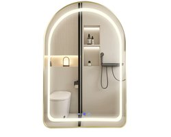 Luxaliving Badkamerspiegel met Verlichting – 60x90 cm – Spiegel met LED Licht-Klok & Touch – Goud