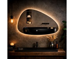 Luxaliving Badkamerspiegel met Verlichting 80x50 cm – LED Spiegel – Anti-Fog – Touch Bediening – Dimbaar – Organische Vorm