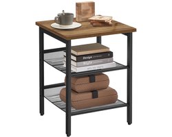 Luxaliving Bijzettafel 40×40×55 cm – Industrieel – Vintage Bruin & Zwart – Met 2 Verstelbare Roosterplanken