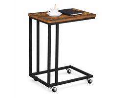 Luxaliving Bijzettafel - Bijzettafel op wieltjes - Zwart en vintage bruin - 50 x 35 x 60 cm (L x B x H)